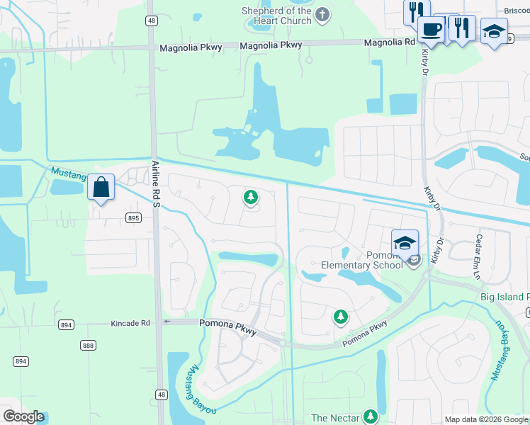 map of restaurants, bars, coffee shops, grocery stores, and more near 4323 Hemlock Grove Lane in Arcola