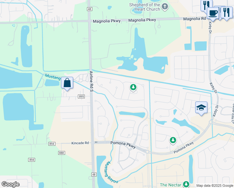 map of restaurants, bars, coffee shops, grocery stores, and more near 4335 Bluewood Court in Arcola