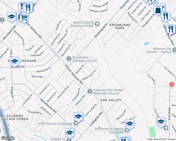 map of restaurants, bars, coffee shops, grocery stores, and more near 5411 Plantation Drive in San Antonio