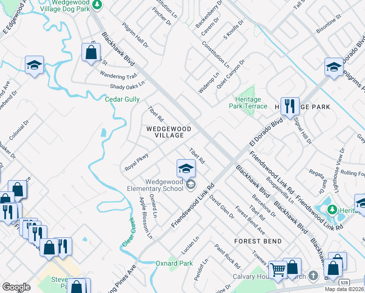 map of restaurants, bars, coffee shops, grocery stores, and more near 16302 Tibet Road in Friendswood