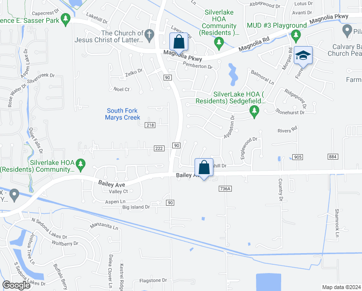 map of restaurants, bars, coffee shops, grocery stores, and more near 3514 Chesapeake Court in Pearland