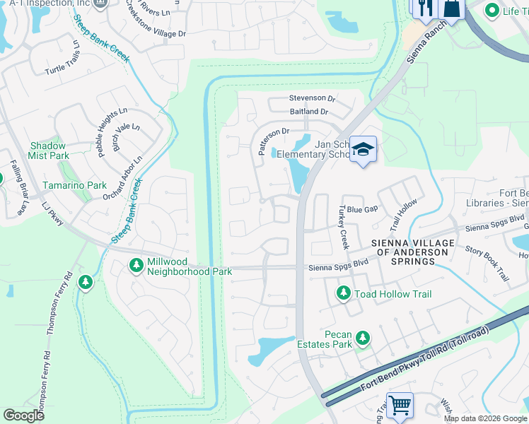 map of restaurants, bars, coffee shops, grocery stores, and more near 6014 Schooner Cove in Missouri City