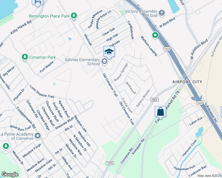 map of restaurants, bars, coffee shops, grocery stores, and more near 10321 Ida Garden Way in Converse