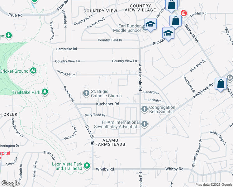 map of restaurants, bars, coffee shops, grocery stores, and more near 9431 Kirk Pond in San Antonio