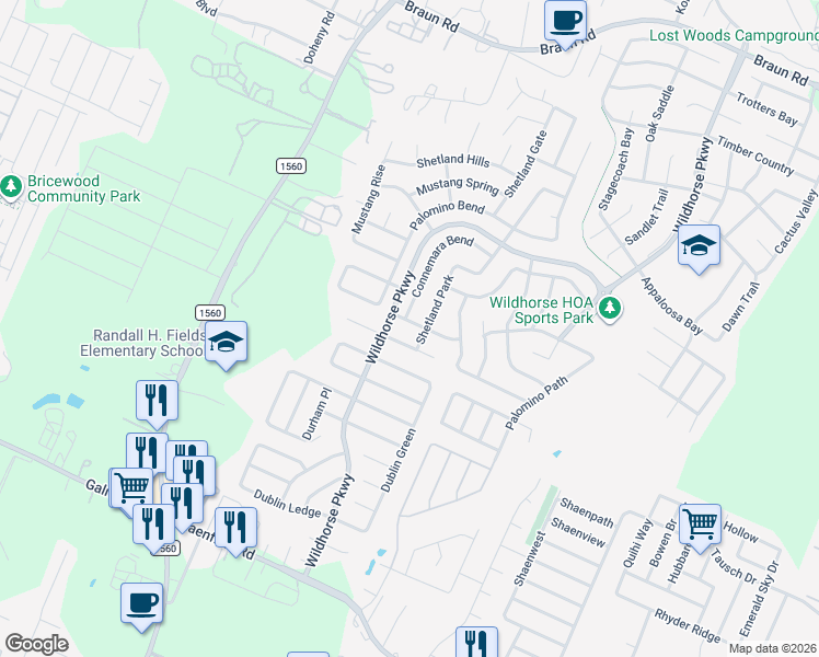 map of restaurants, bars, coffee shops, grocery stores, and more near 11027 Buckskin Bend in San Antonio