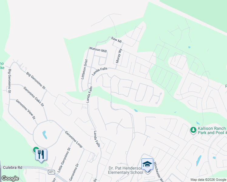 map of restaurants, bars, coffee shops, grocery stores, and more near 9606 Wind Gate Parkway in San Antonio