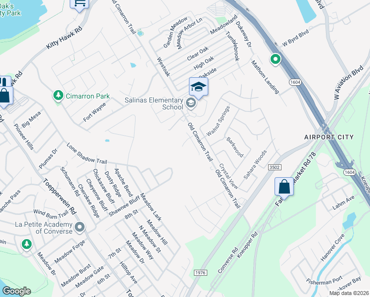 map of restaurants, bars, coffee shops, grocery stores, and more near 8802 Adolph Scheel Way in Converse
