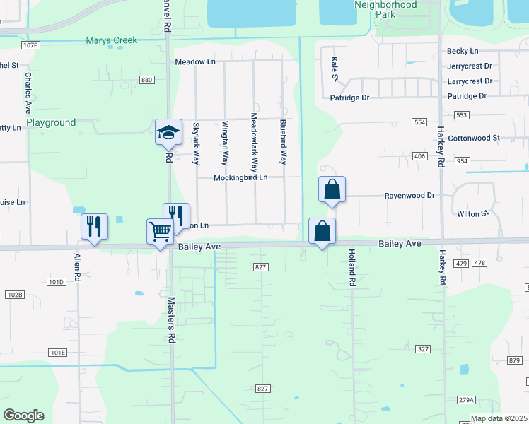 map of restaurants, bars, coffee shops, grocery stores, and more near 4017 Meadowlark Way in Pearland