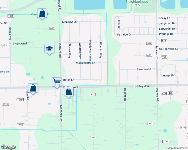 map of restaurants, bars, coffee shops, grocery stores, and more near 4017 Meadowlark Way in Pearland
