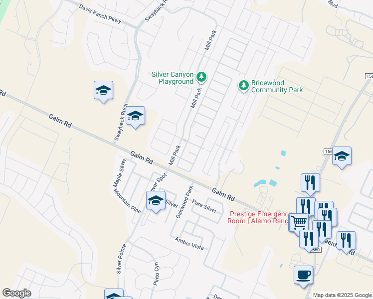 map of restaurants, bars, coffee shops, grocery stores, and more near 12011 Mill Village in San Antonio