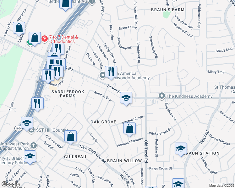 map of restaurants, bars, coffee shops, grocery stores, and more near 9718 Charline Lane in San Antonio