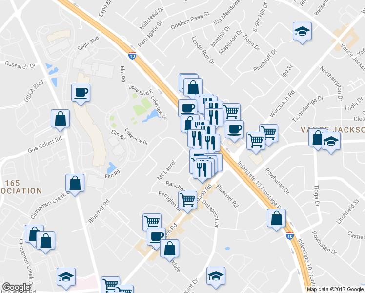 map of restaurants, bars, coffee shops, grocery stores, and more near Bluemel Road in San Antonio