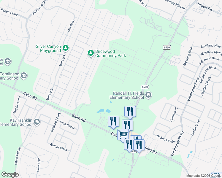 map of restaurants, bars, coffee shops, grocery stores, and more near 9563 Fm 1560 North in San Antonio