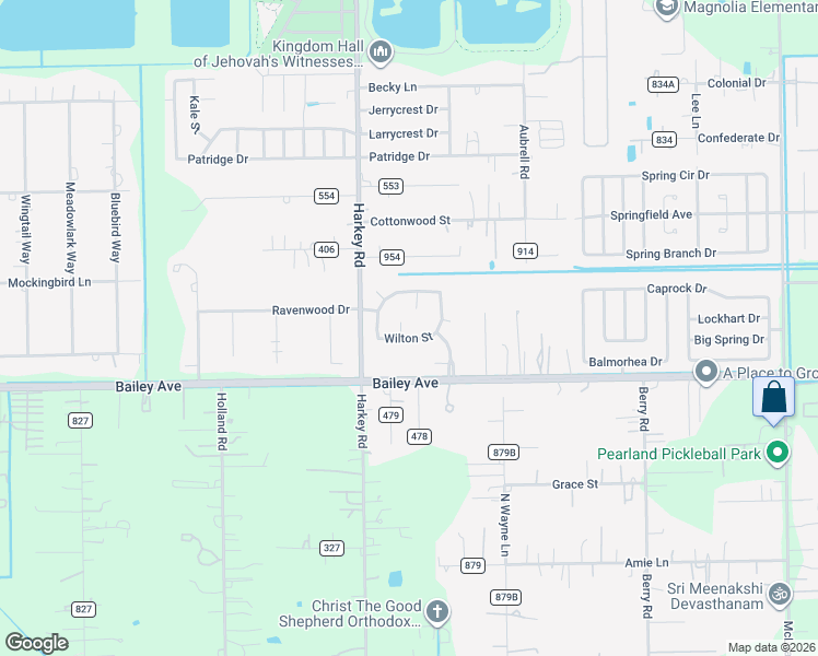 map of restaurants, bars, coffee shops, grocery stores, and more near 5805 Wilton Street in Pearland