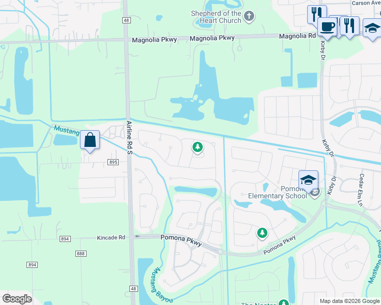 map of restaurants, bars, coffee shops, grocery stores, and more near 2227 Blackhawk Ridge Lane in Manvel