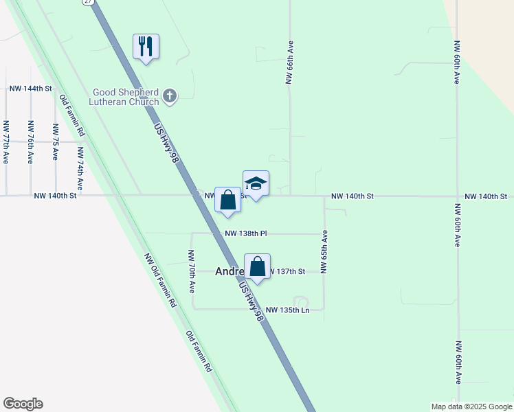 map of restaurants, bars, coffee shops, grocery stores, and more near 6830 Northwest 140th Street in Chiefland