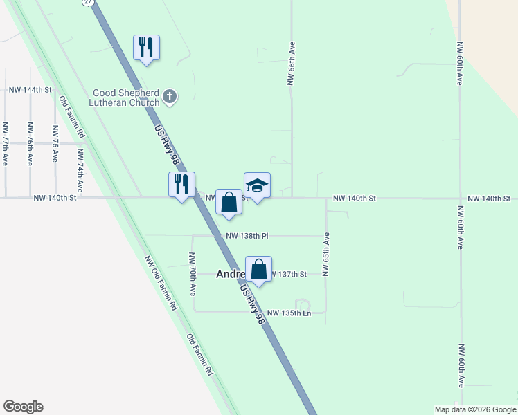 map of restaurants, bars, coffee shops, grocery stores, and more near 6830 Northwest 140th Street in Chiefland
