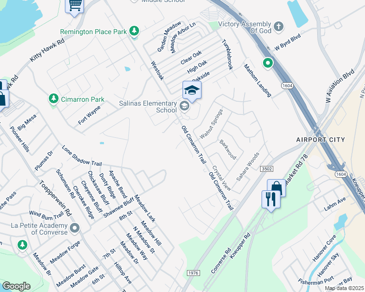 map of restaurants, bars, coffee shops, grocery stores, and more near 10321 Ida Garden Way in Converse