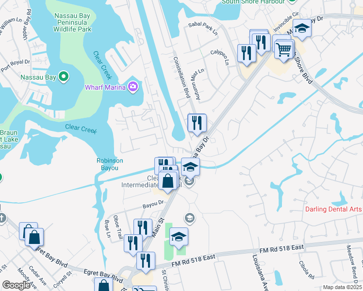 map of restaurants, bars, coffee shops, grocery stores, and more near 1 Signature Point Drive in League City