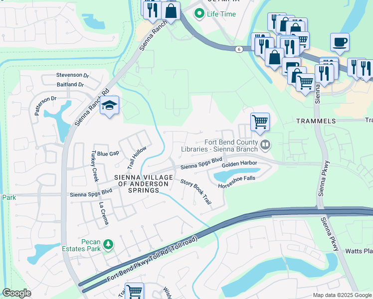 map of restaurants, bars, coffee shops, grocery stores, and more near 5926 9 Mile Lane in Missouri City