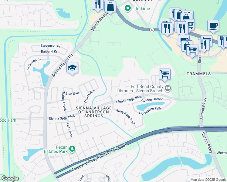 map of restaurants, bars, coffee shops, grocery stores, and more near 5907 9 Mile Lane in Missouri City