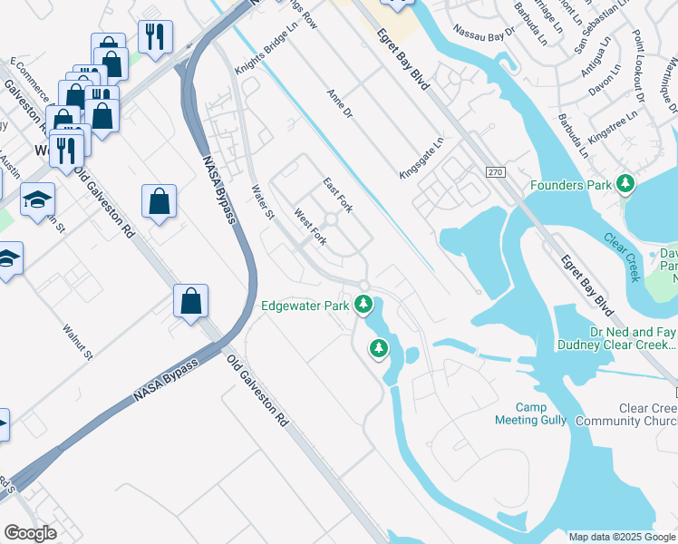 map of restaurants, bars, coffee shops, grocery stores, and more near 633 Water Street in Webster