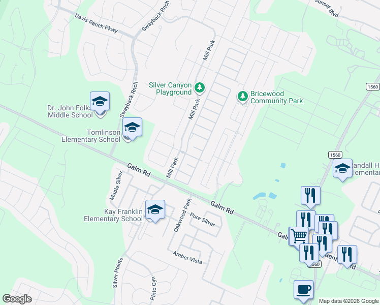 map of restaurants, bars, coffee shops, grocery stores, and more near 12027 Mill Love in San Antonio