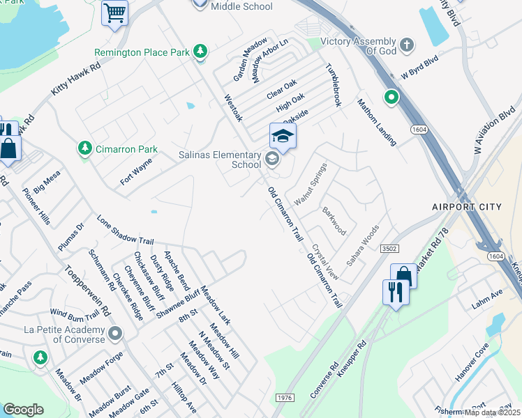 map of restaurants, bars, coffee shops, grocery stores, and more near 10565 Old Cimarron Trail in Universal City