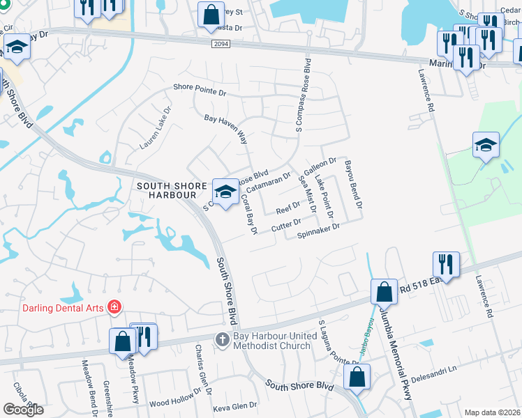 map of restaurants, bars, coffee shops, grocery stores, and more near 2016 Caravel Drive in League City