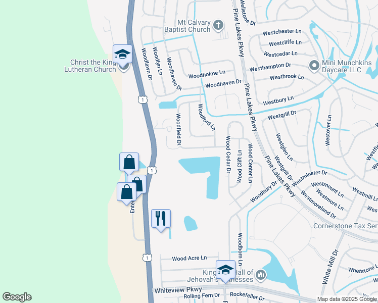 map of restaurants, bars, coffee shops, grocery stores, and more near 21 Woodfield Drive in Palm Coast