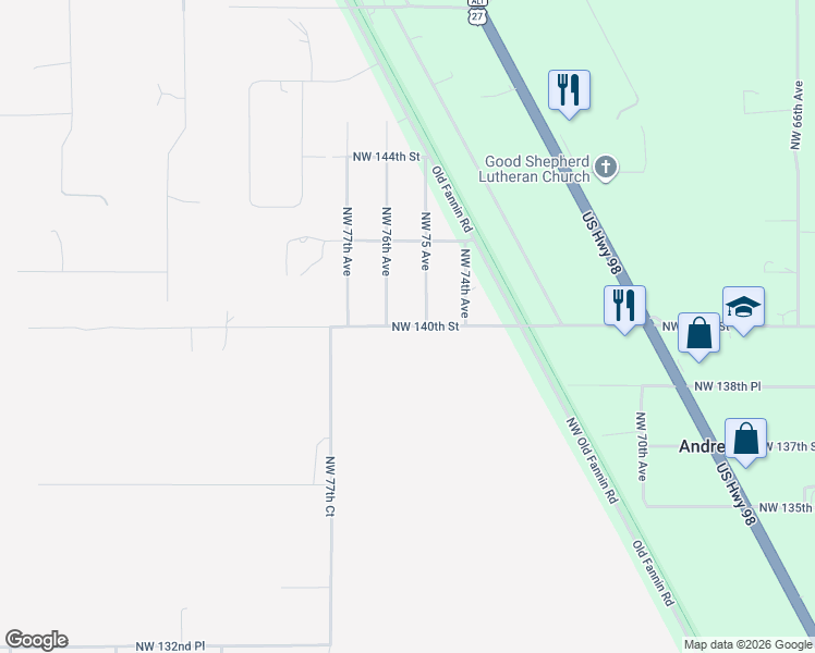 map of restaurants, bars, coffee shops, grocery stores, and more near 7591 Northwest 140th Street in Chiefland