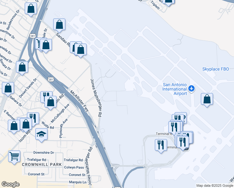 map of restaurants, bars, coffee shops, grocery stores, and more near in San Antonio