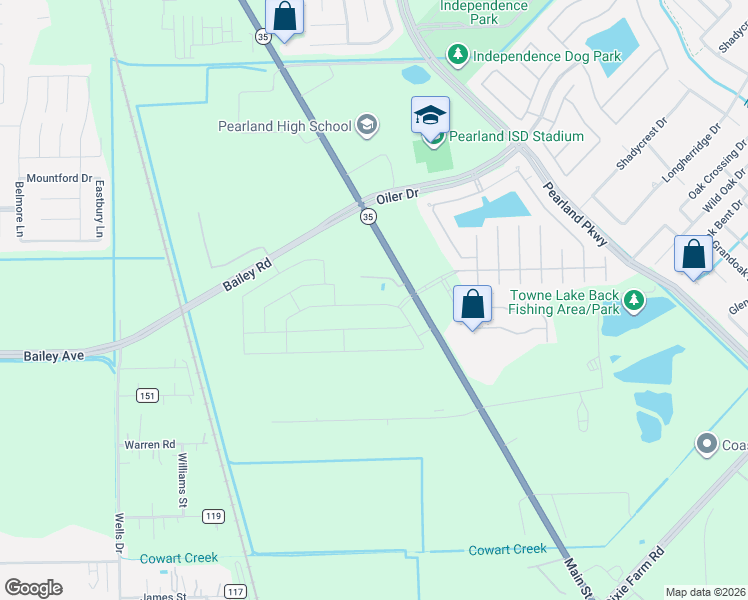 map of restaurants, bars, coffee shops, grocery stores, and more near 4030 South Main Street in Pearland