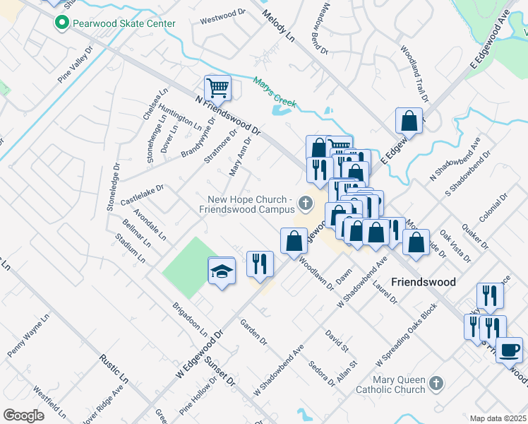map of restaurants, bars, coffee shops, grocery stores, and more near 411 Live Oak Lane in Friendswood