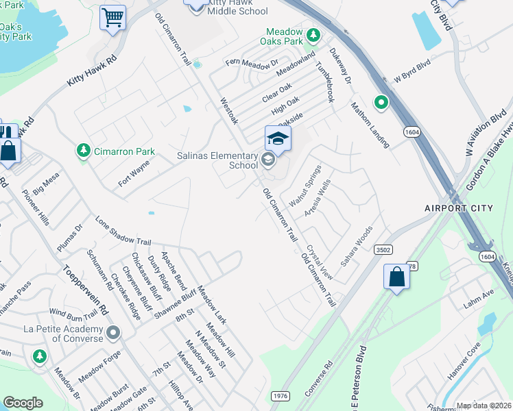 map of restaurants, bars, coffee shops, grocery stores, and more near 10565 Old Cimarron Trail in Universal City