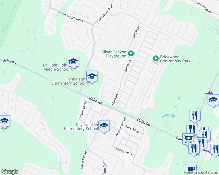 map of restaurants, bars, coffee shops, grocery stores, and more near 12042 Silver Light in San Antonio