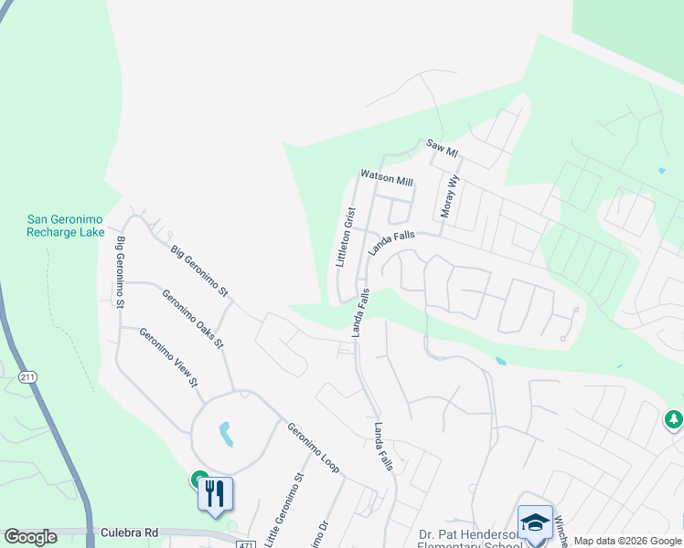 map of restaurants, bars, coffee shops, grocery stores, and more near Mount Scott Drive in San Antonio