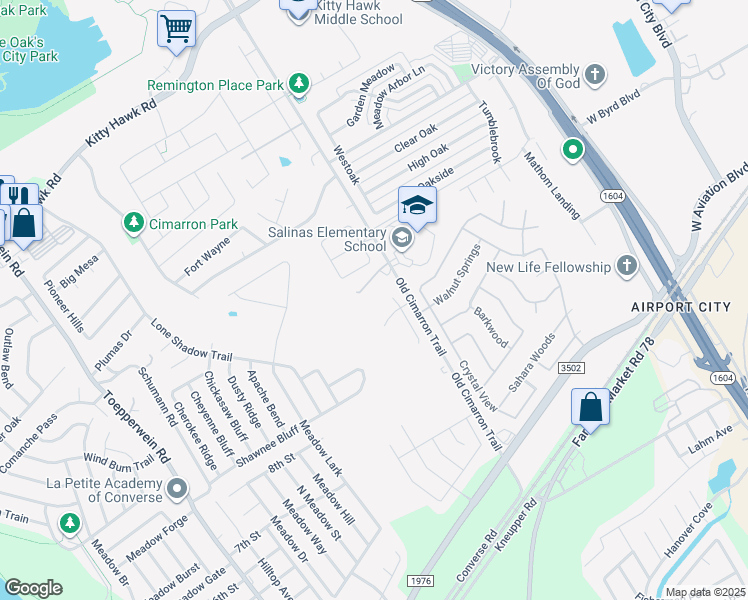 map of restaurants, bars, coffee shops, grocery stores, and more near 10565 Old Cimarron Trail in Universal City