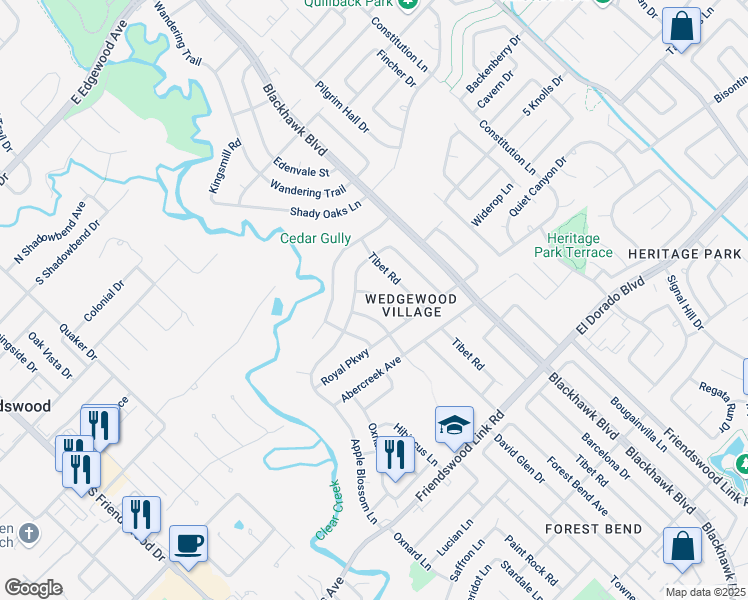 map of restaurants, bars, coffee shops, grocery stores, and more near 16106 Forest Bend Avenue in Friendswood