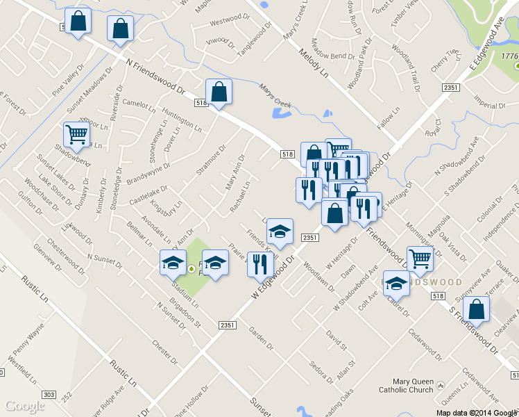 map of restaurants, bars, coffee shops, grocery stores, and more near 411 Live Oak Drive in Friendswood