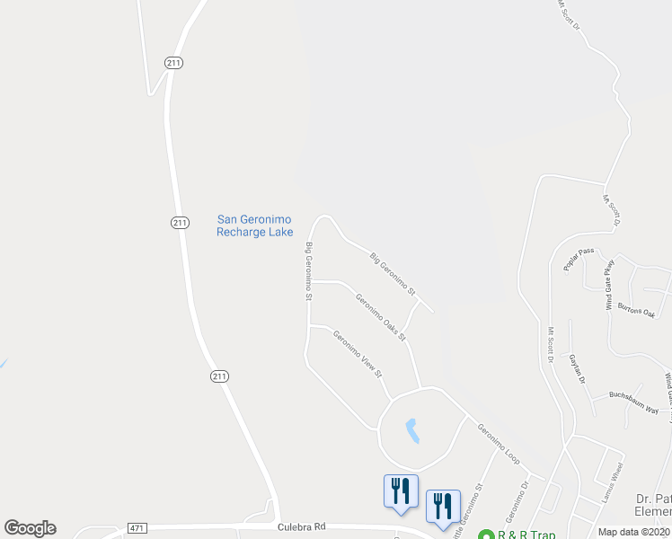 map of restaurants, bars, coffee shops, grocery stores, and more near 9626 Geronimo Oaks Street in San Antonio
