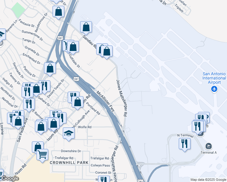 map of restaurants, bars, coffee shops, grocery stores, and more near 10001 Reunion Place in San Antonio