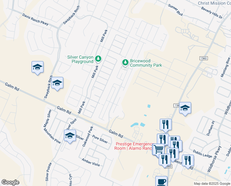 map of restaurants, bars, coffee shops, grocery stores, and more near 9802 Bricewood Oak in San Antonio