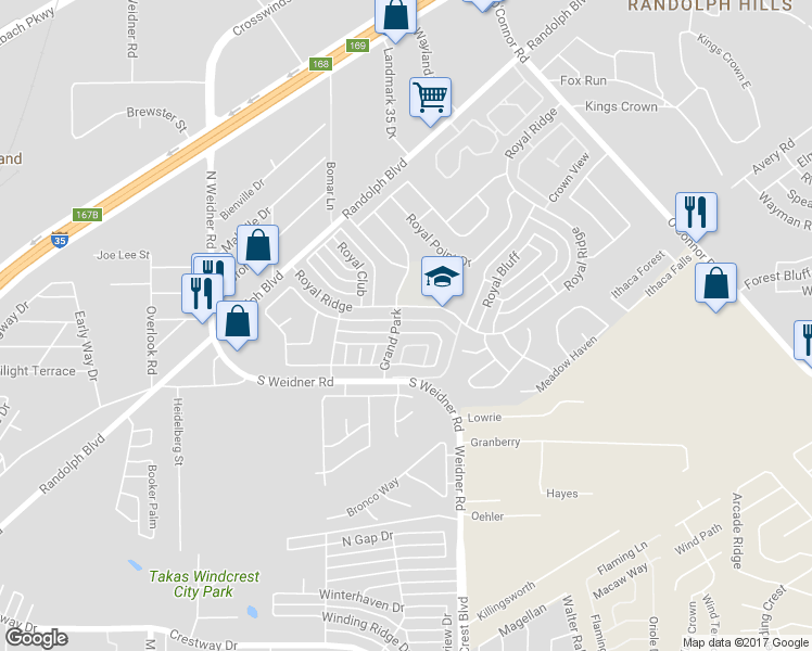 map of restaurants, bars, coffee shops, grocery stores, and more near 5907 Archwood Drive in San Antonio