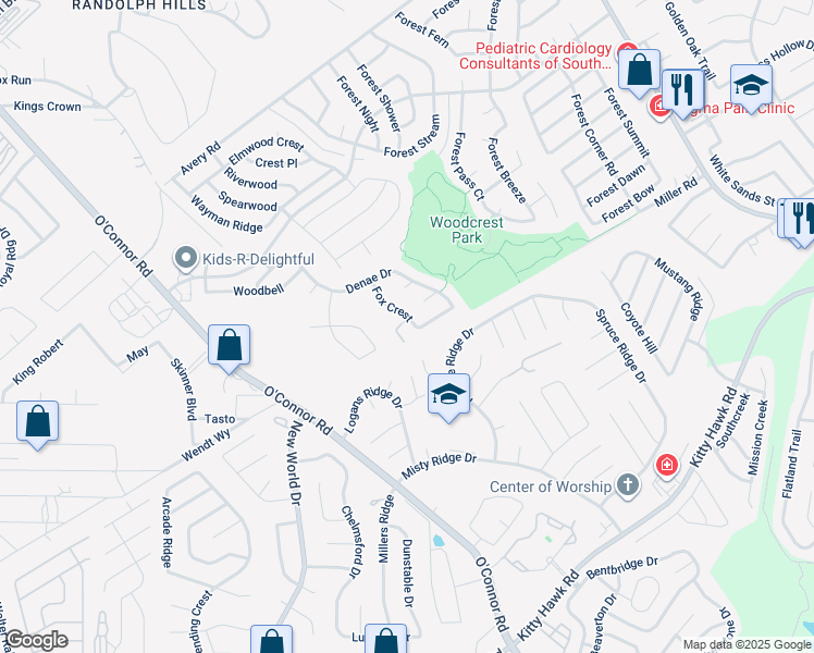 map of restaurants, bars, coffee shops, grocery stores, and more near 10807 Fox Crest in Live Oak