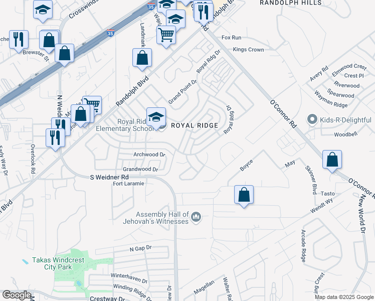 map of restaurants, bars, coffee shops, grocery stores, and more near 10806 Royal Bluff in San Antonio