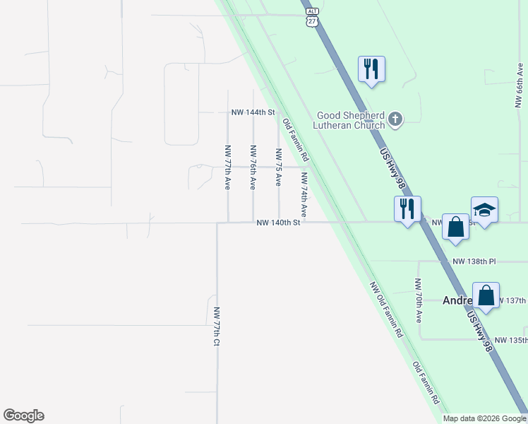 map of restaurants, bars, coffee shops, grocery stores, and more near 7591 Northwest 140th Street in Chiefland