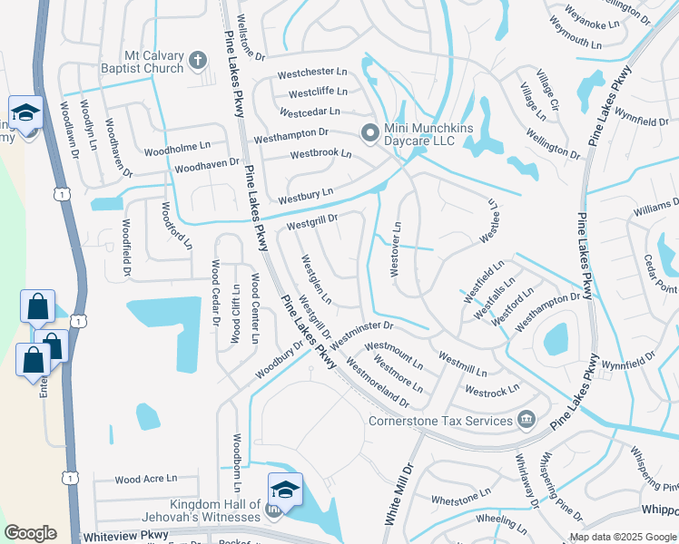 map of restaurants, bars, coffee shops, grocery stores, and more near 35 Westgate Lane in Palm Coast