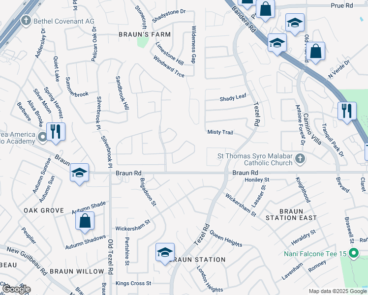 map of restaurants, bars, coffee shops, grocery stores, and more near 8 Sweetwood in San Antonio