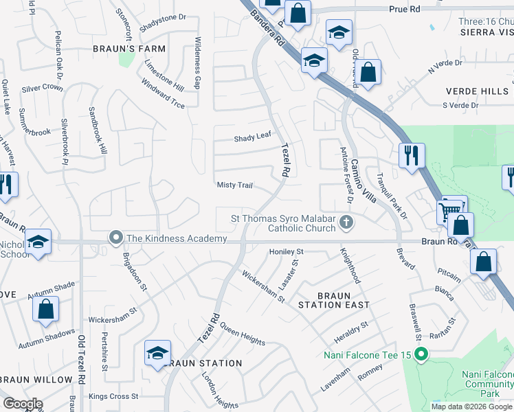 map of restaurants, bars, coffee shops, grocery stores, and more near 8903 Breanna Oaks in San Antonio